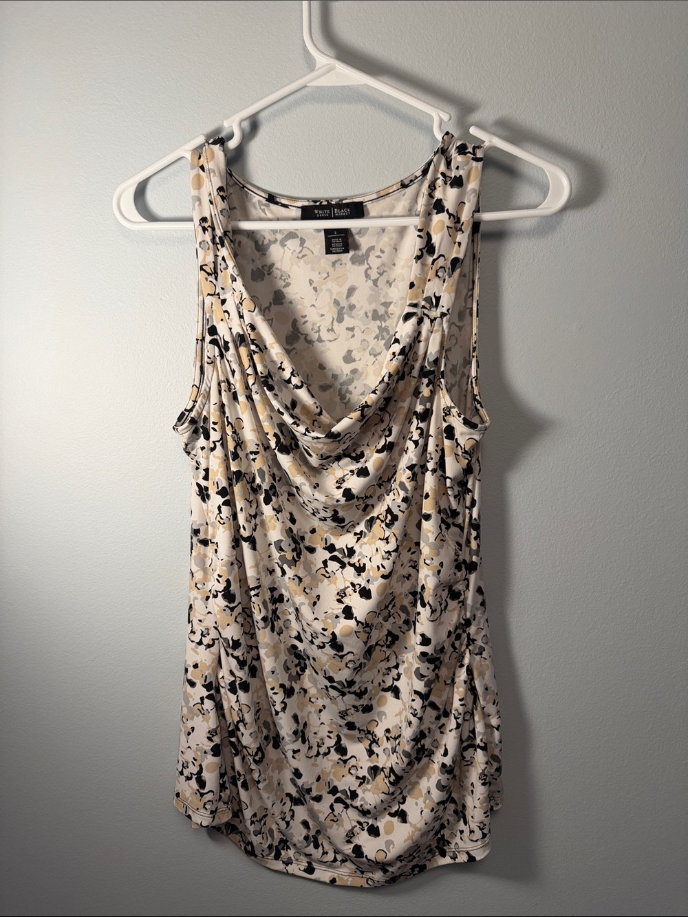 White House Black Market white Black and tan Floral Cowl Tank